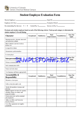 Student Employee Evaluation Form pdf free